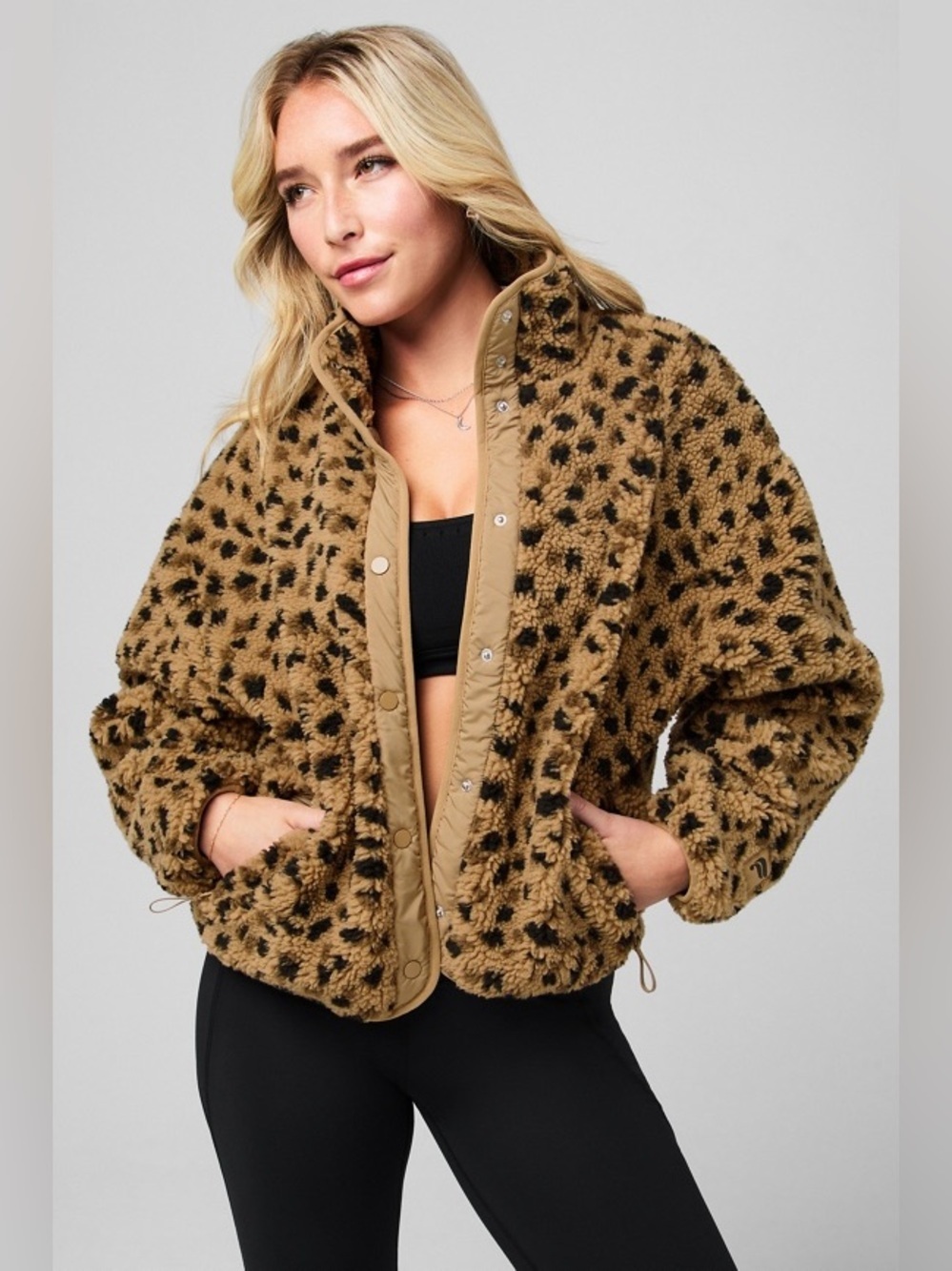 Fabletics Tahoe leopard print teddy jacket NEW XL